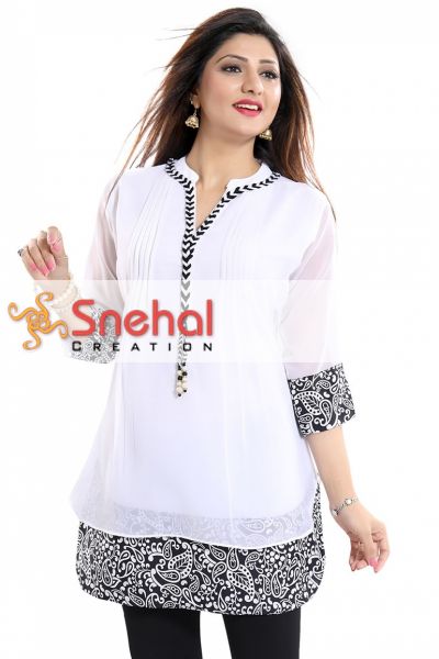 Beautilicious White Fine Georgette Party Wear Layered Short Tunic
